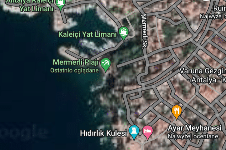 Niewielka płatna plaża Mermerli, położenie na mapie, Antalya