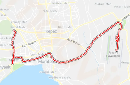 Trasa autobus linia 600 lotnisko Antalya